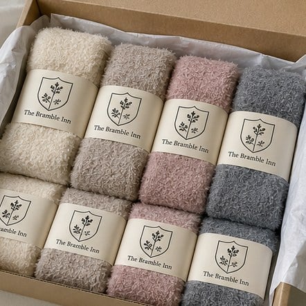 Customized fuzzy socks for hotels and lodges